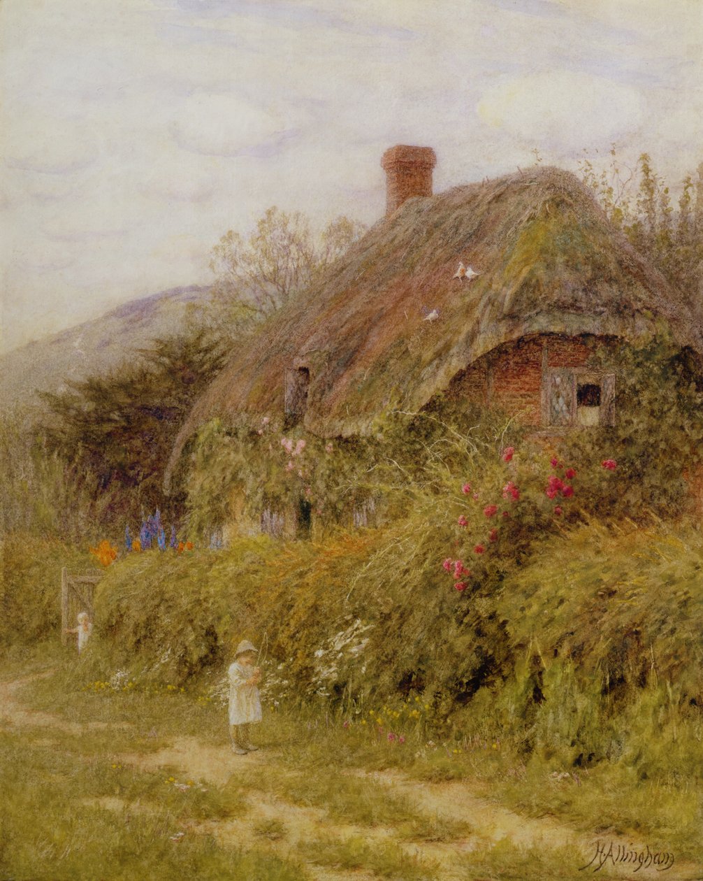 Off Fishing, Surrey (wc na papierze) autorstwa Helen Allingham