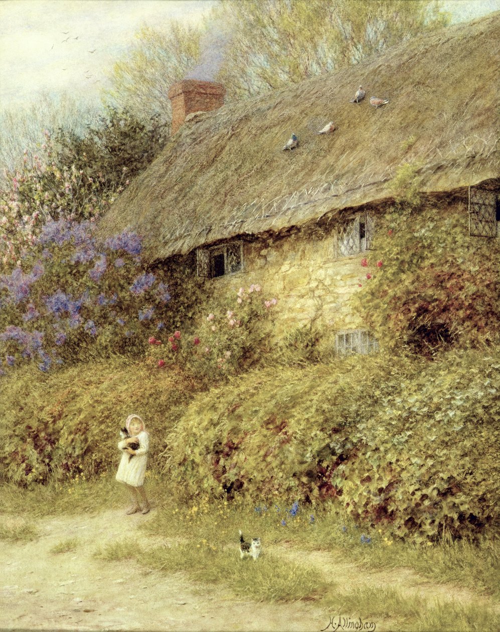 Stary domek w Freshwater, Isle of Wight (akwarela na papierze) autorstwa Helen Allingham
