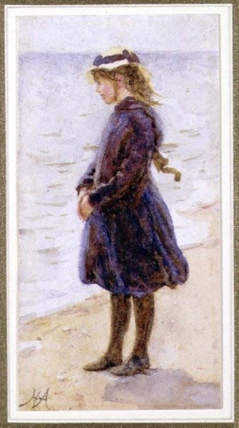 Portret dziewczyny na plaży autorstwa Helen Allingham