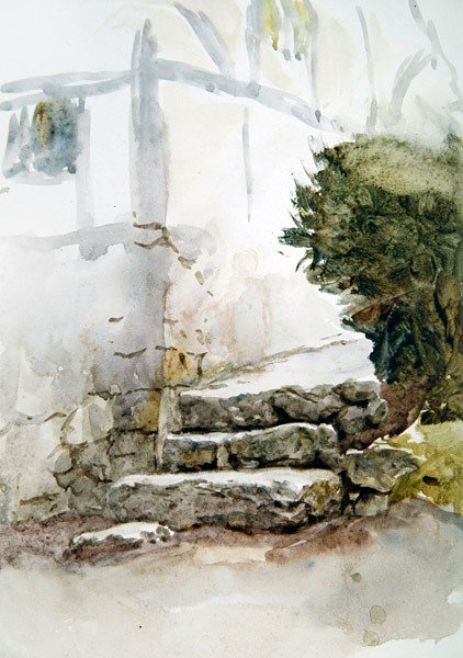 Schody w Bearsted, Kent (akwarela na papierze) autorstwa Helen Allingham