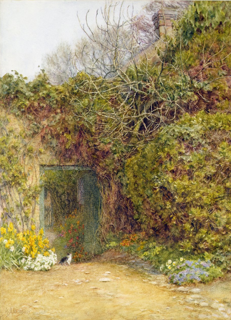 The Kitchen Garden, Farringford (akwarela i farba do ciała na papierze) autorstwa Helen Allingham