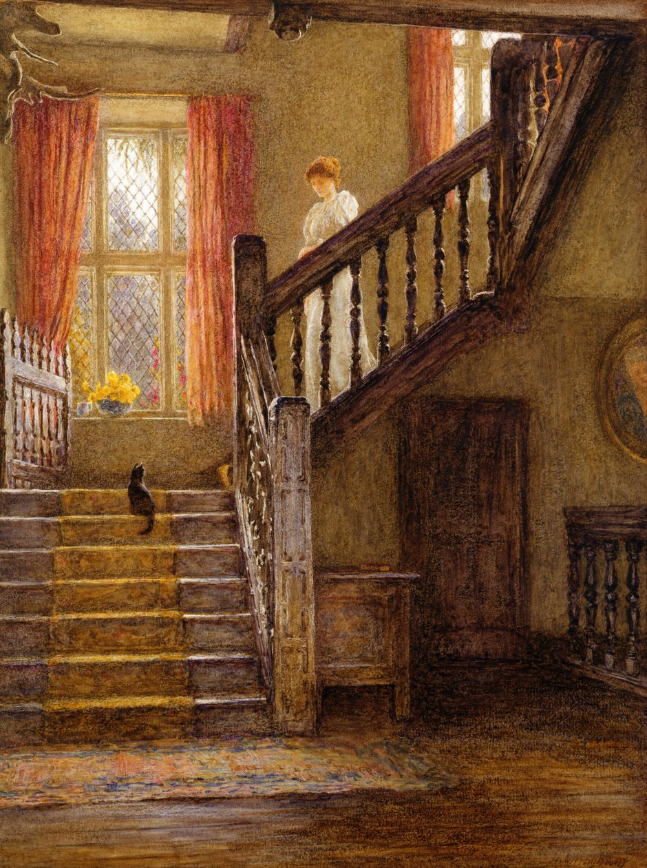 Schody, Whittington Court, Gloucestershire (wc na papierze) autorstwa Helen Allingham