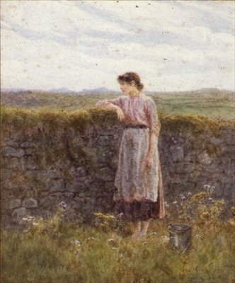 Młoda Mleczarka (akwarela) autorstwa Helen Allingham