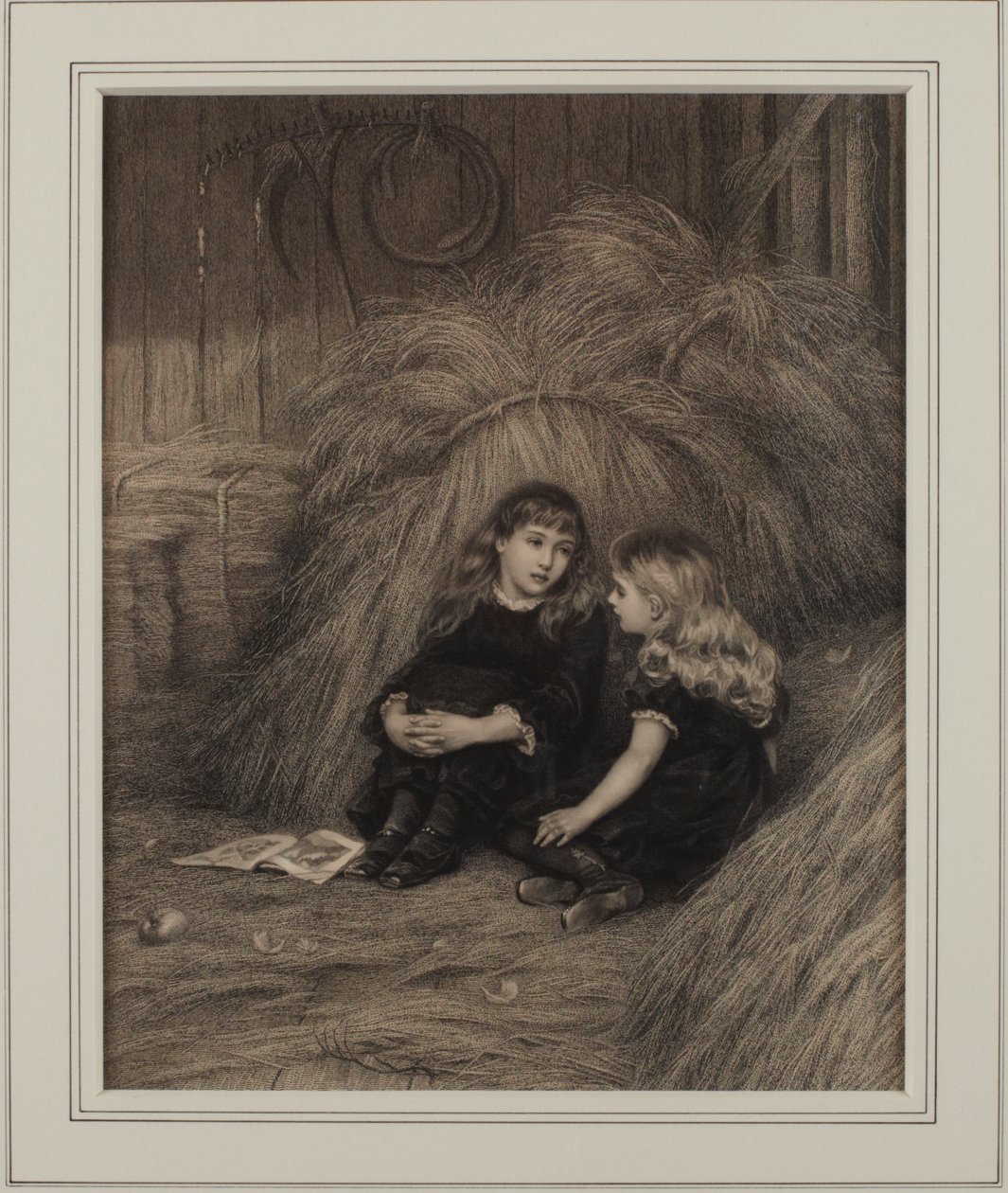 Dwie dziewczyny w stodole (atrament na papierze) autorstwa Helen Allingham