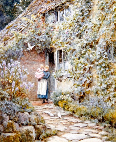 Vine Cottage (akwarela na papierze) autorstwa Helen Allingham