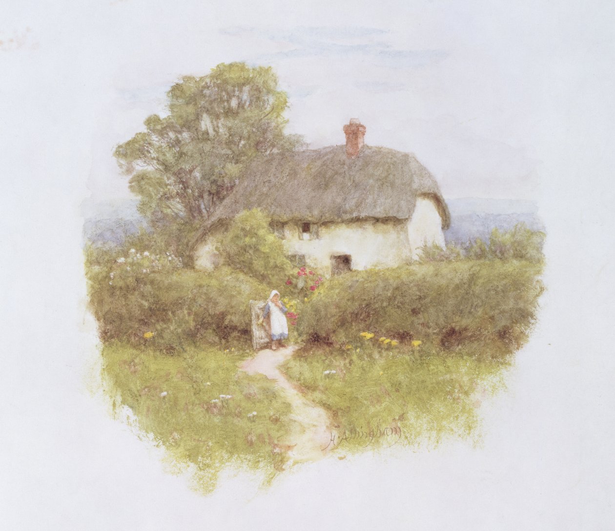 Młoda Dziewczyna przy Bramie Chaty (wc na papierze) autorstwa Helen Allingham