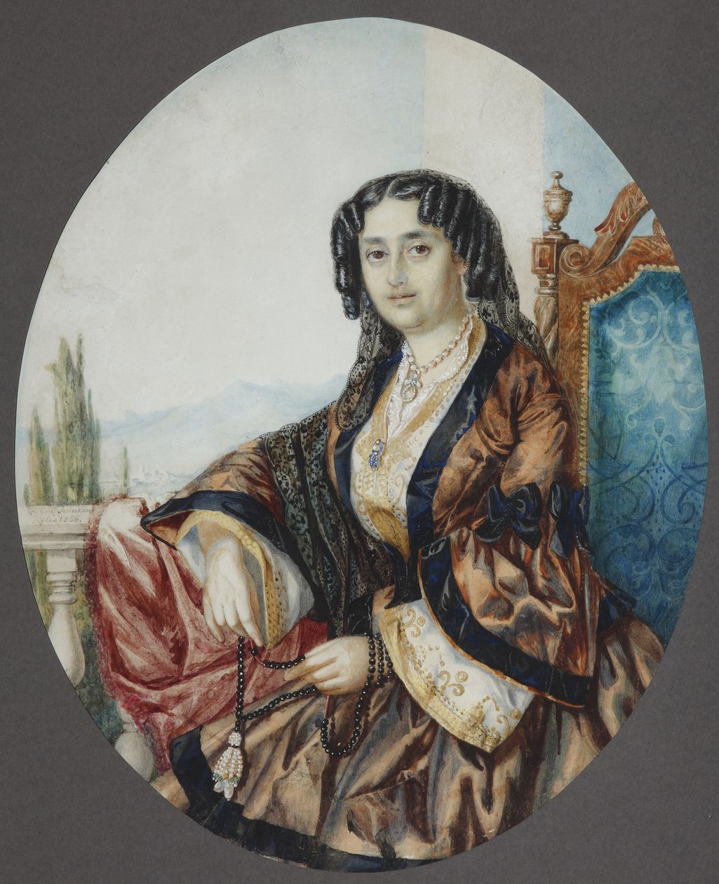 Portret księżniczki Nino Aleksandrowny Gribojedowej z domu Czawczawadze, 1856 r. autorstwa Helene Franken