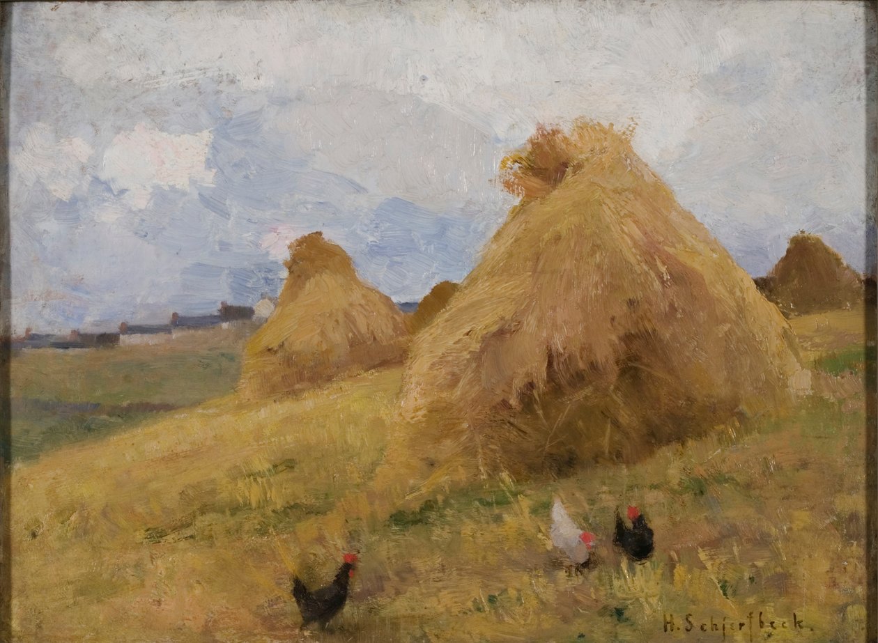 Kurczaki wśród kukurydzy, ok.1888 (olej na płótnie) autorstwa Helene Schjerfbeck