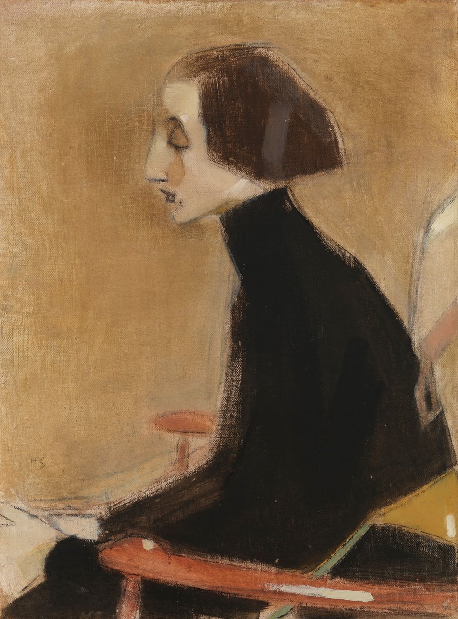 Krawcowa, portret do połowy postaci („Kobieta pracująca”) autorstwa Helene Schjerfbeck