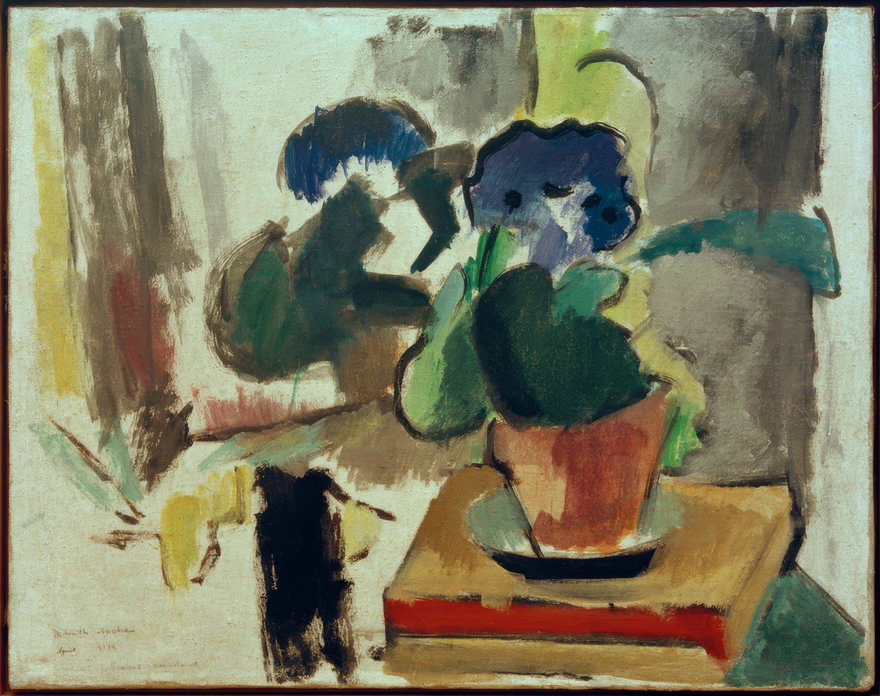 Martwa natura z cynową arią i książką autorstwa Helmuth Macke