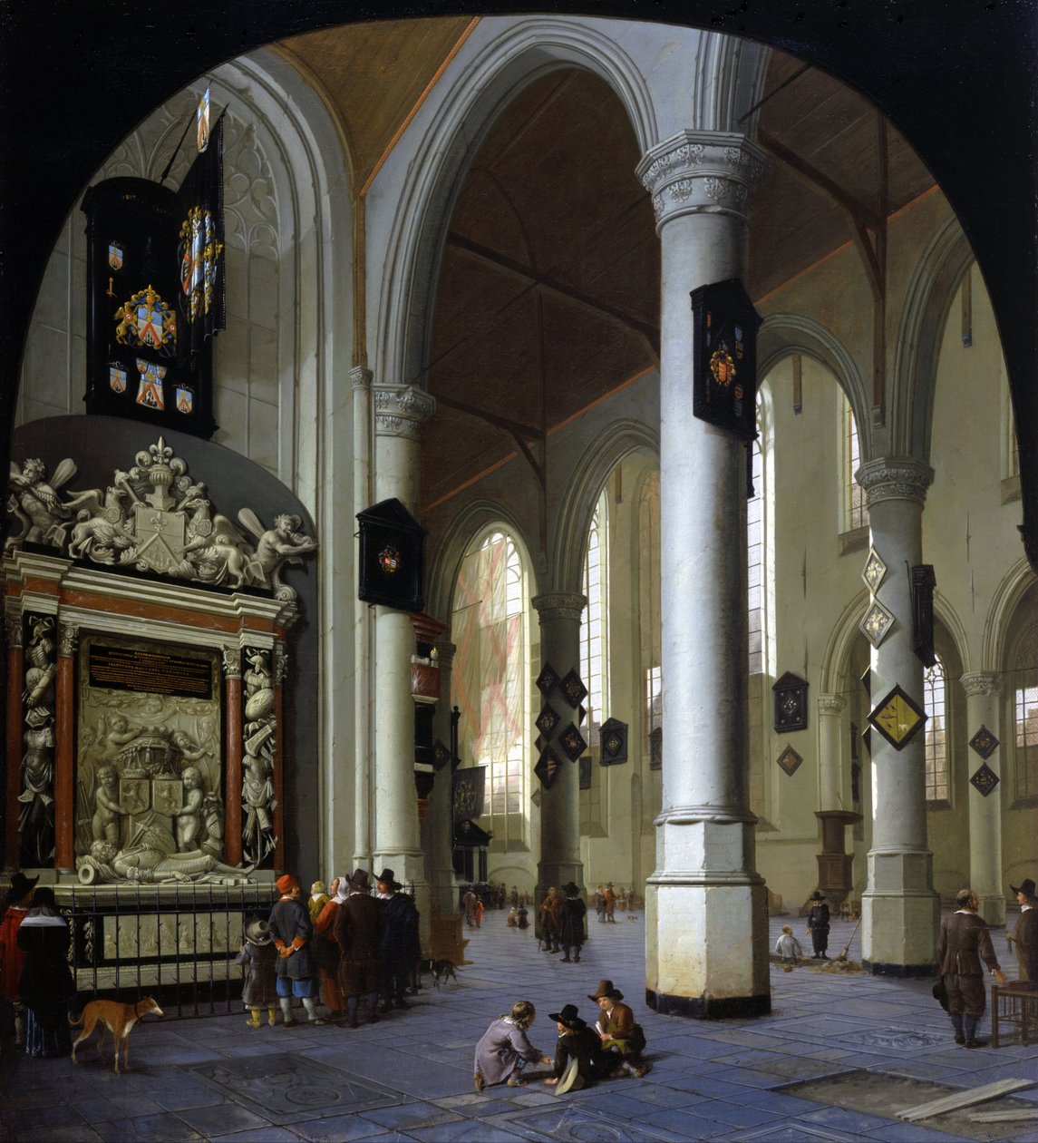 Stary kościół w Delft z grobowcem admirała Tromp autorstwa Hendrik Cornelisz. van Vliet