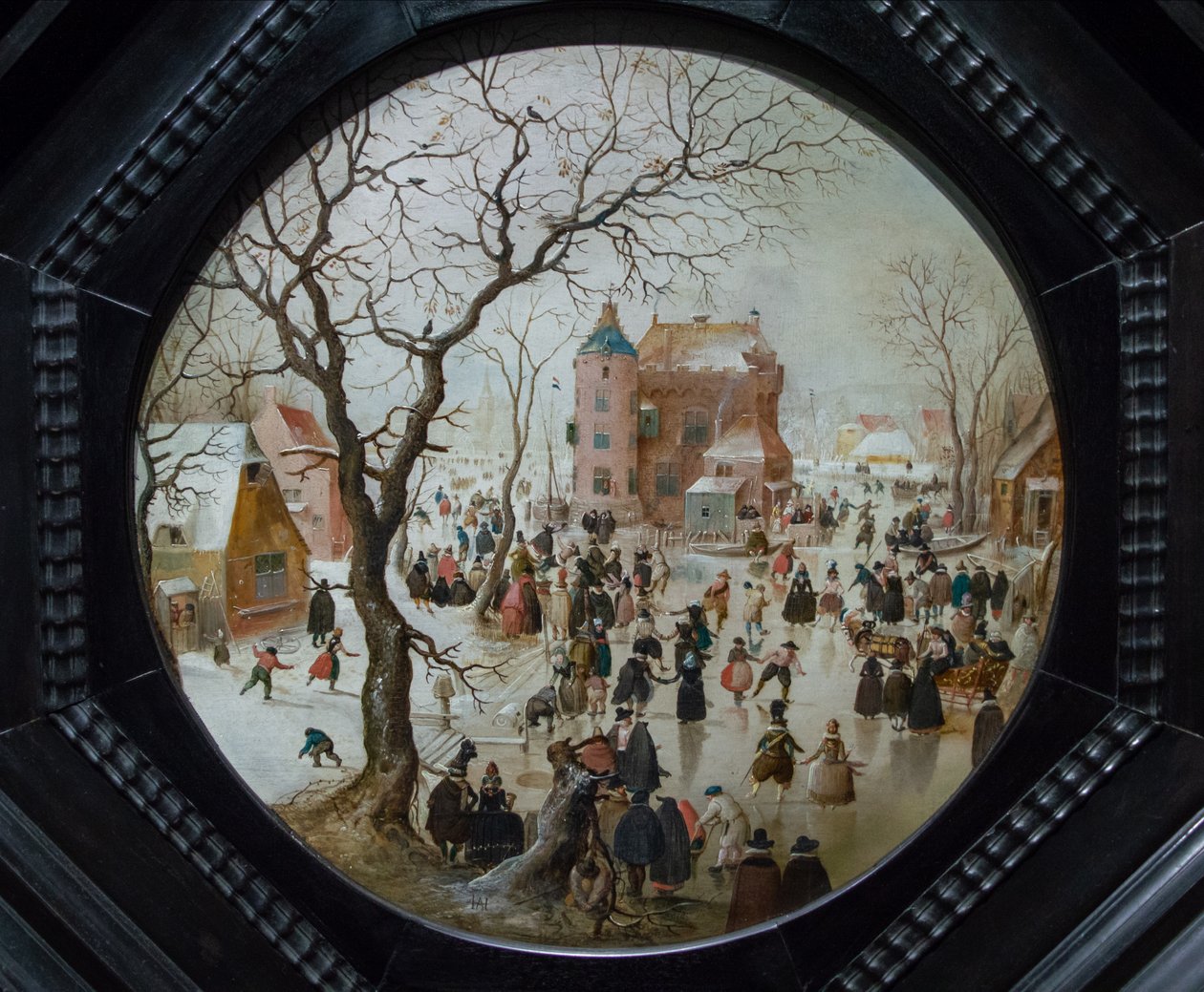 Scena zimowa z łyżwiarzami pod zamkiem, ok. 1608-09 autorstwa Hendrick Avercamp