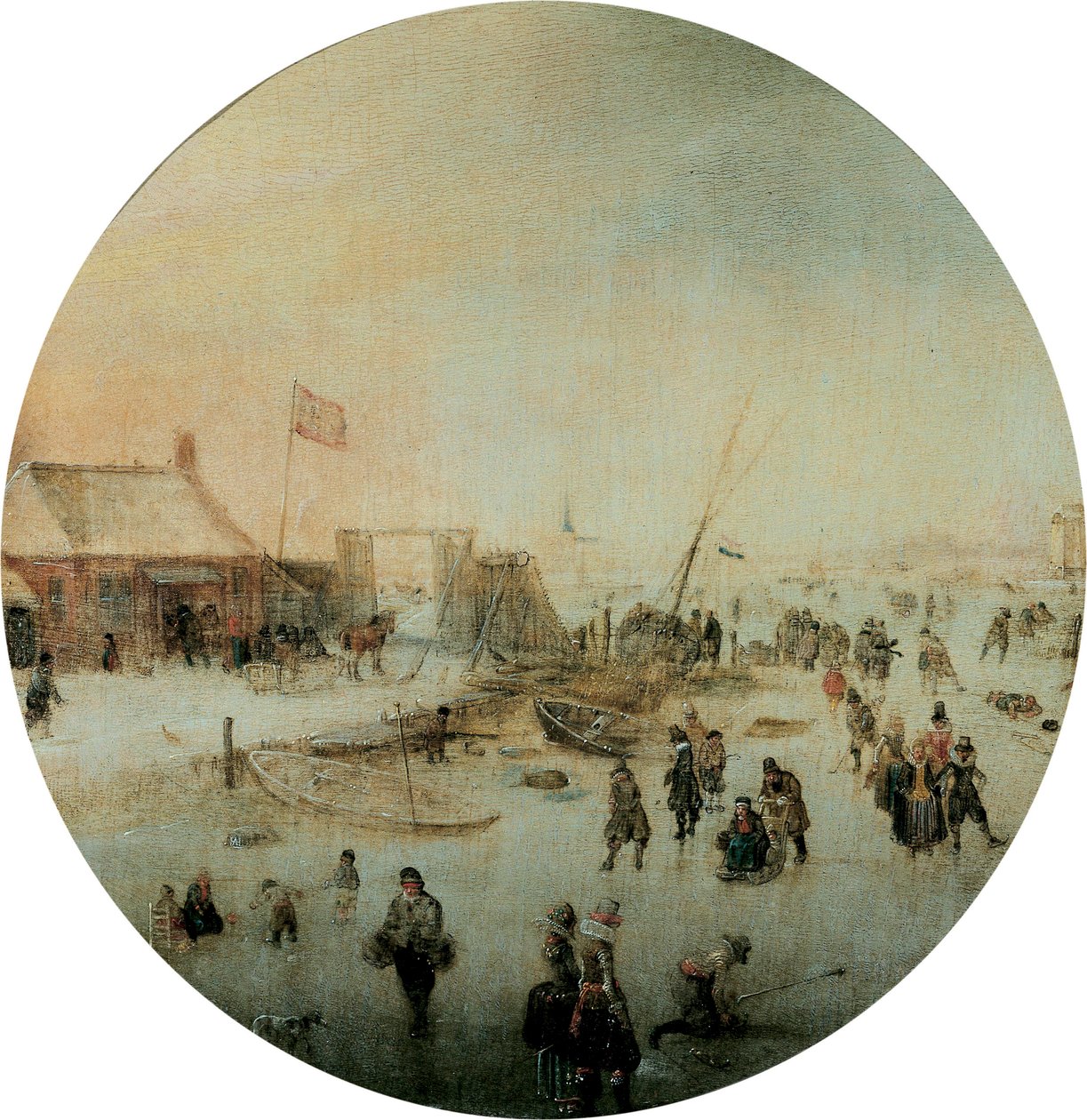 Zimowy krajobraz z łyżwami i ludźmi grającymi w kolf autorstwa Hendrick Avercamp