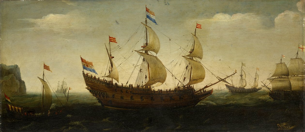 Holenderskie statki trójmasztowe i inne statki przybrzeżne autorstwa Hendrick Cornelisz. Vroom