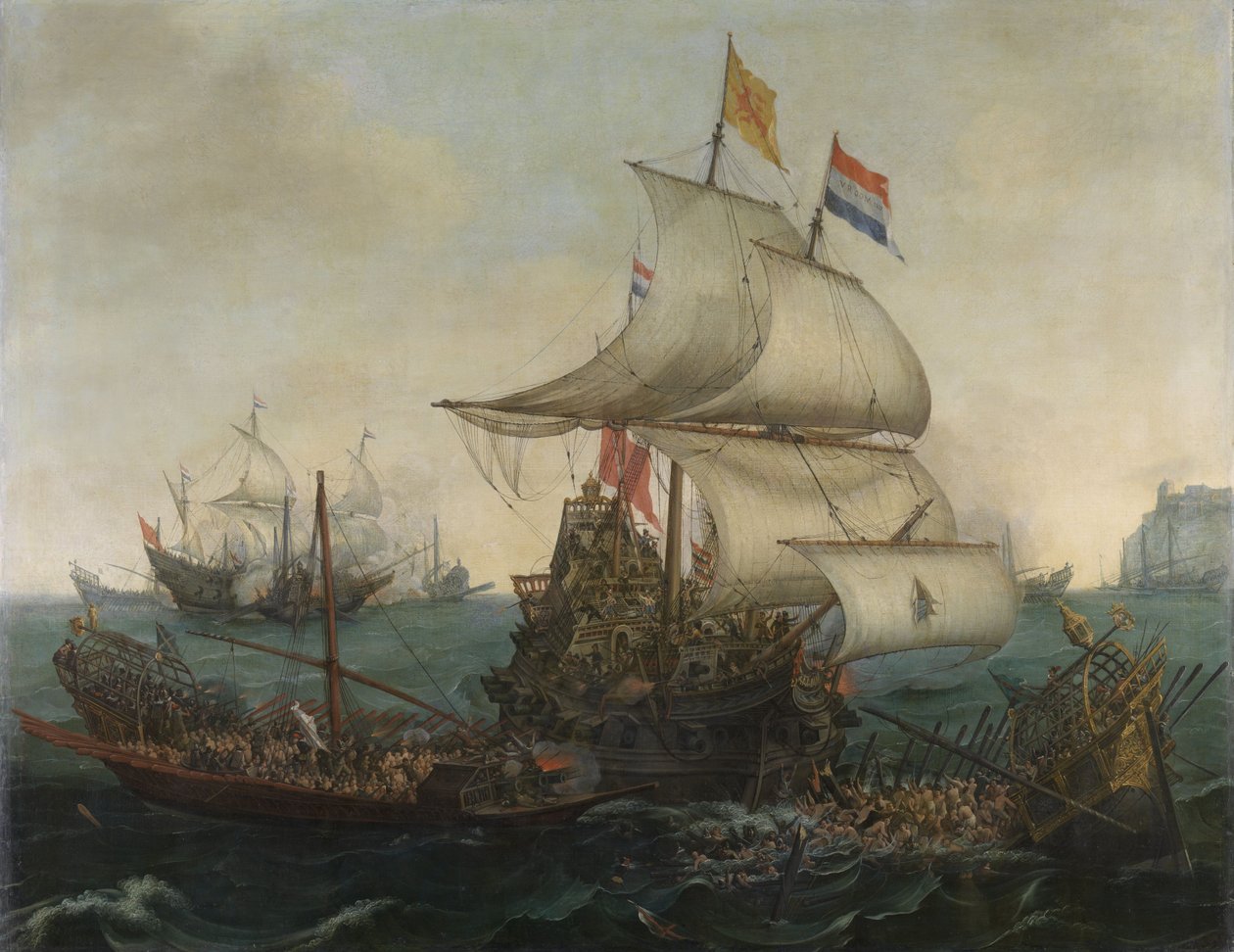 Holenderskie statki taranujące hiszpańskie galery u wybrzeży Anglii, 3 października 1602 r autorstwa Hendrick Cornelisz. Vroom