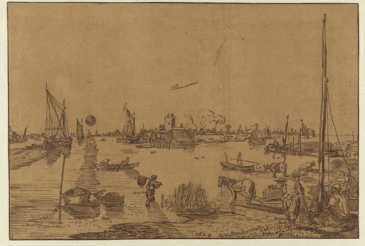 Wieczorny krajobraz z rybakami autorstwa Hendrick Avercamp (possibly)