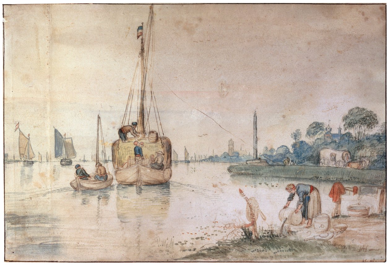 Barka z sianem, c1625-c1634 autorstwa Hendrick Avercamp