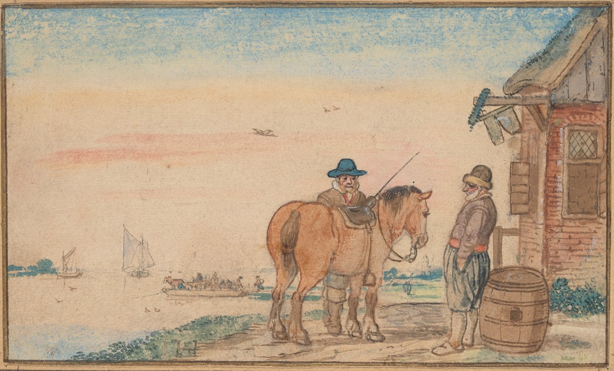 Jeździec rozmawiający z mężczyzną w gospodzie autorstwa Hendrick Avercamp