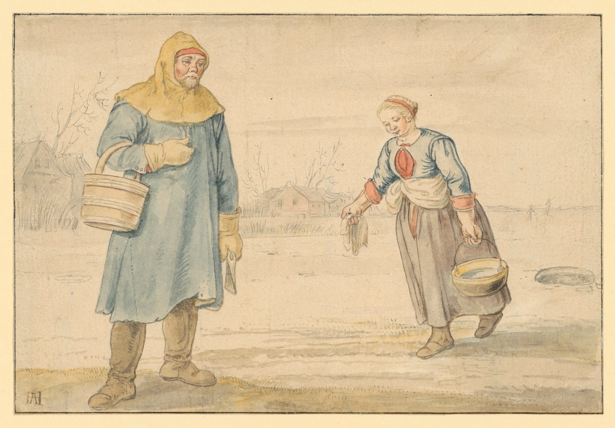 Para chłopska na lodzie autorstwa Hendrick Avercamp