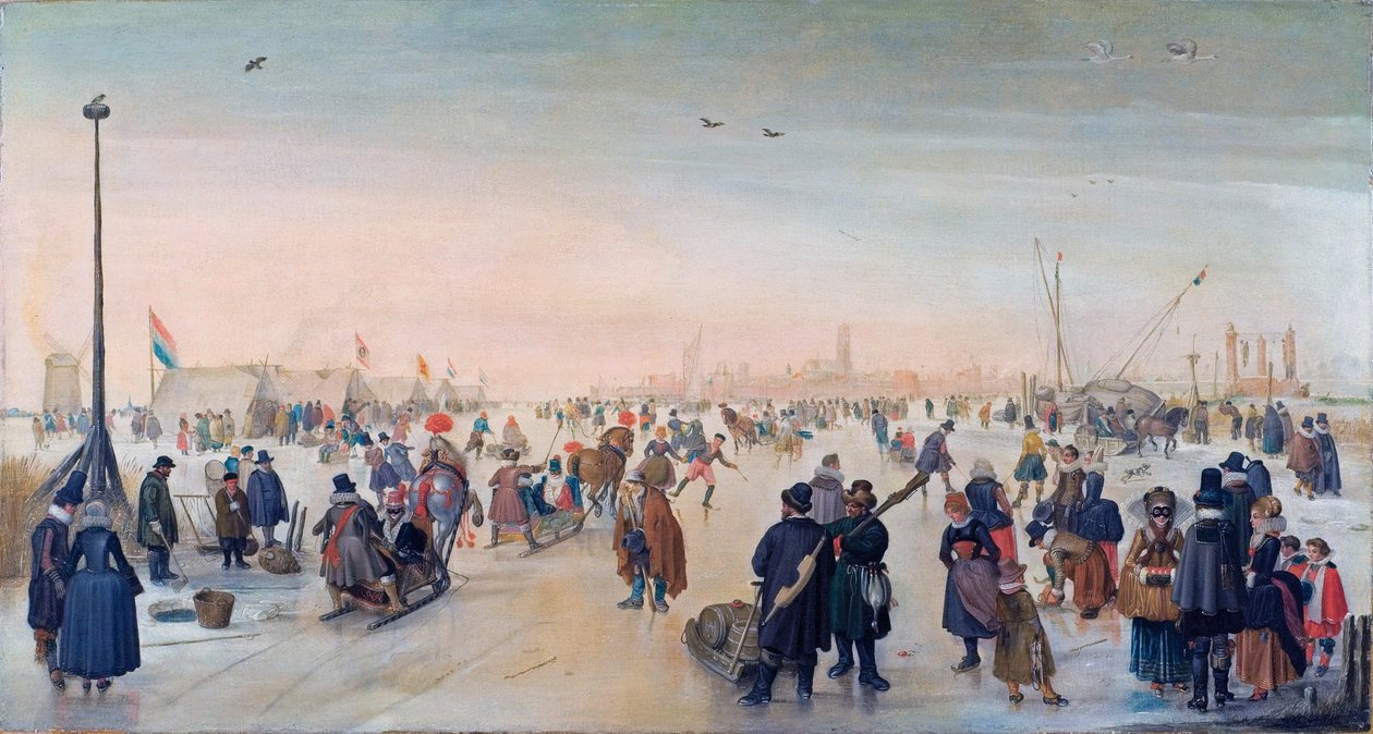 Holenderski: Lód w pobliżu miasta Zimowy krajobraz w pobliżu miasta Korzystanie z lodu w pobliżu miasta autorstwa Hendrick Avercamp
