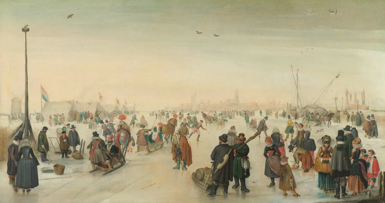 Ciesz się lodem w pobliżu miasta Zimowy krajobraz w pobliżu miasta autorstwa Hendrick Avercamp