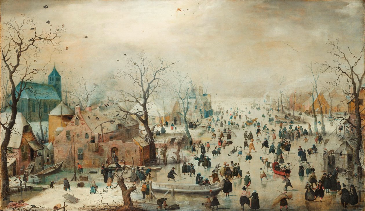 Niemiecki: Zimowy krajobraz z łyżwiarzami Zimowy krajobraz z łyżwiarzami autorstwa Hendrick Avercamp