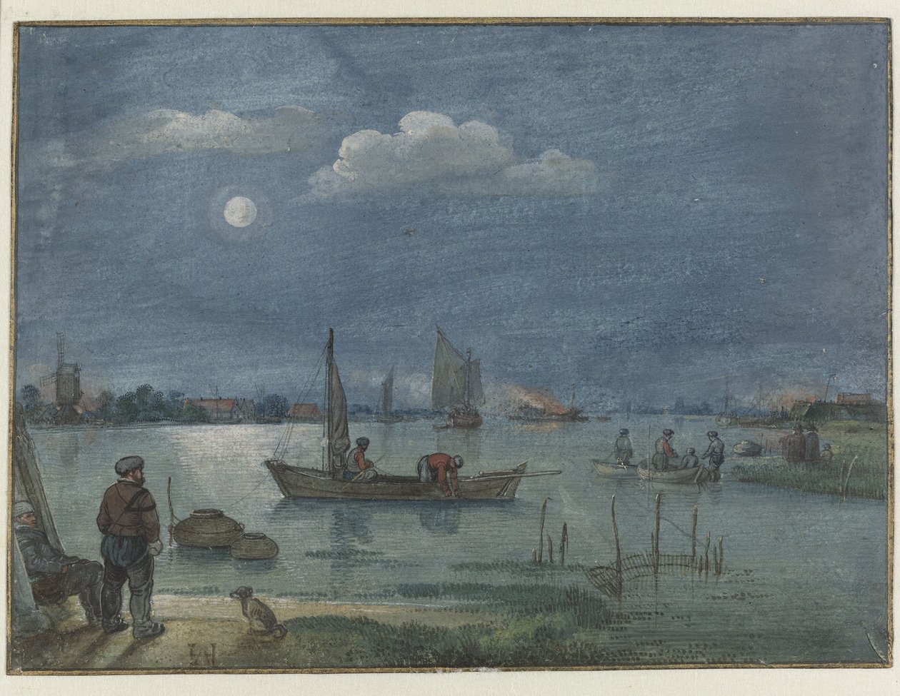 Księżycowy krajobraz rzeki z rybakami autorstwa Hendrick Avercamp