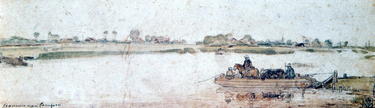 Krajobraz rzeki z promem linowym, początek XVII wieku. autorstwa Hendrick Avercamp