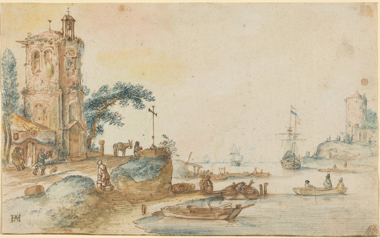Scena z wieżą po lewej autorstwa Hendrick Avercamp