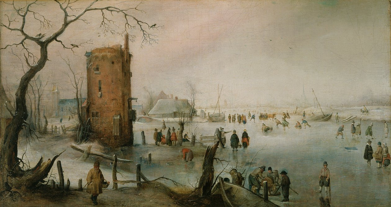 Jazda na łyżwach w pobliżu miasta autorstwa Hendrick Avercamp