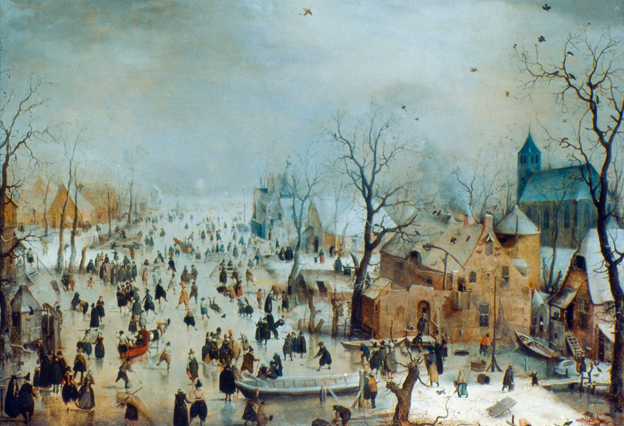 Scena zimowa z łyżwiarzami, c1608 autorstwa Hendrick Avercamp