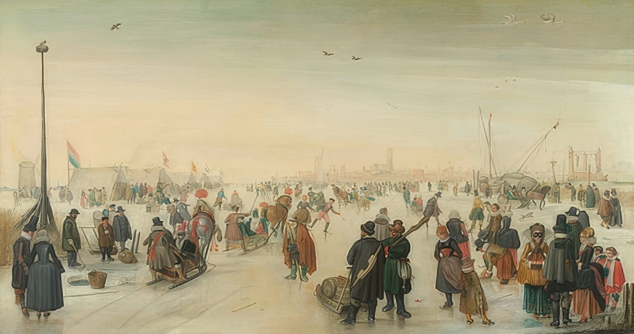 Zimowe radości przed miastem. około 1620 autorstwa Hendrick Avercamp