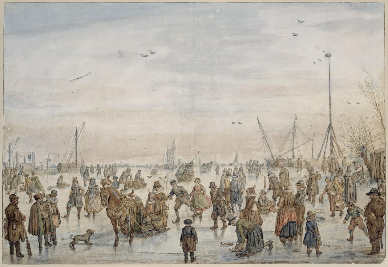 Zimowy krajobraz o zachodzie słońca autorstwa Hendrick Avercamp