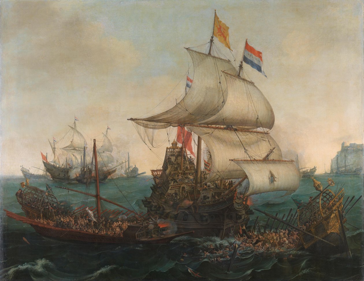 Holenderskie statki taranujące hiszpańskie galery angielskiego wybrzeża, 3 października 1602 r autorstwa Hendrick Cornelisz. Vroom