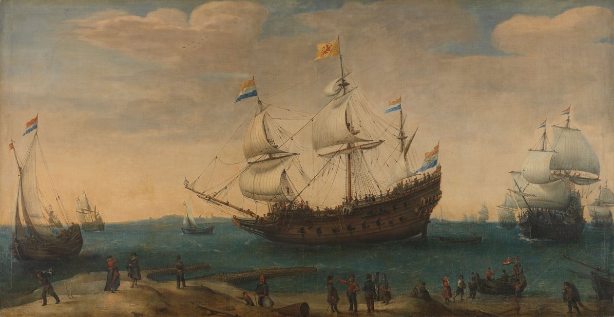 Indianie Wschodni u wybrzeży, ok. 1600-30 (olej na płótnie) autorstwa Hendrick Cornelisz Vroom