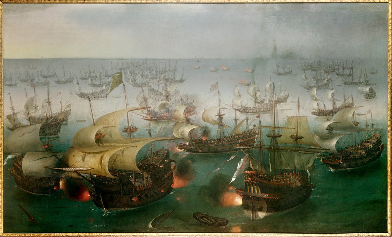 Niezwyciężona Armada przeciwko flocie angielskiej: „”7 dzień bitwy z armadą, 07.08.1588””, Obraz Hendricka Cornelisza Vrooma (1566-1640) autorstwa Hendrick Cornelisz. Vroom