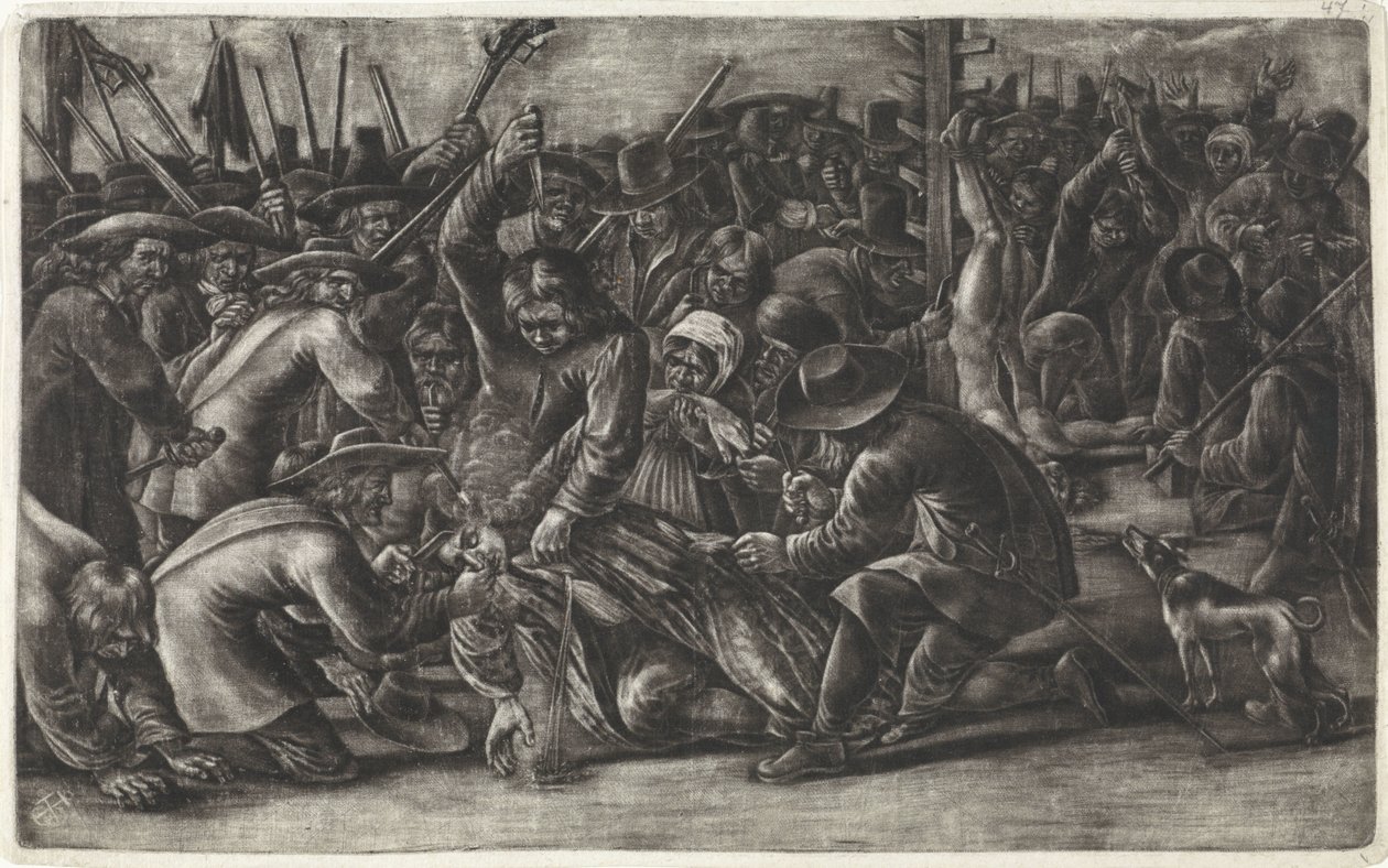 Okaleczenie ciał braci De Witt, 1672 autorstwa Hendrick Danckerts