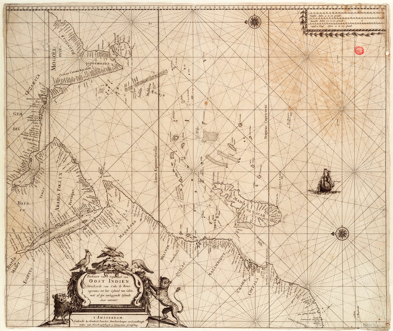 Mapa Afryki, Indii i Sri Lanki z ok. 1680 r. (druk) autorstwa Hendrick Doncker