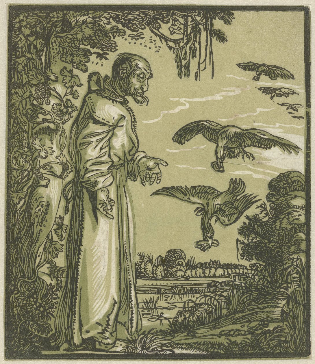 Paweł Pustelnik (Eliasz?) karmiony przez kruki autorstwa Hendrick Goltzius (attributed to)