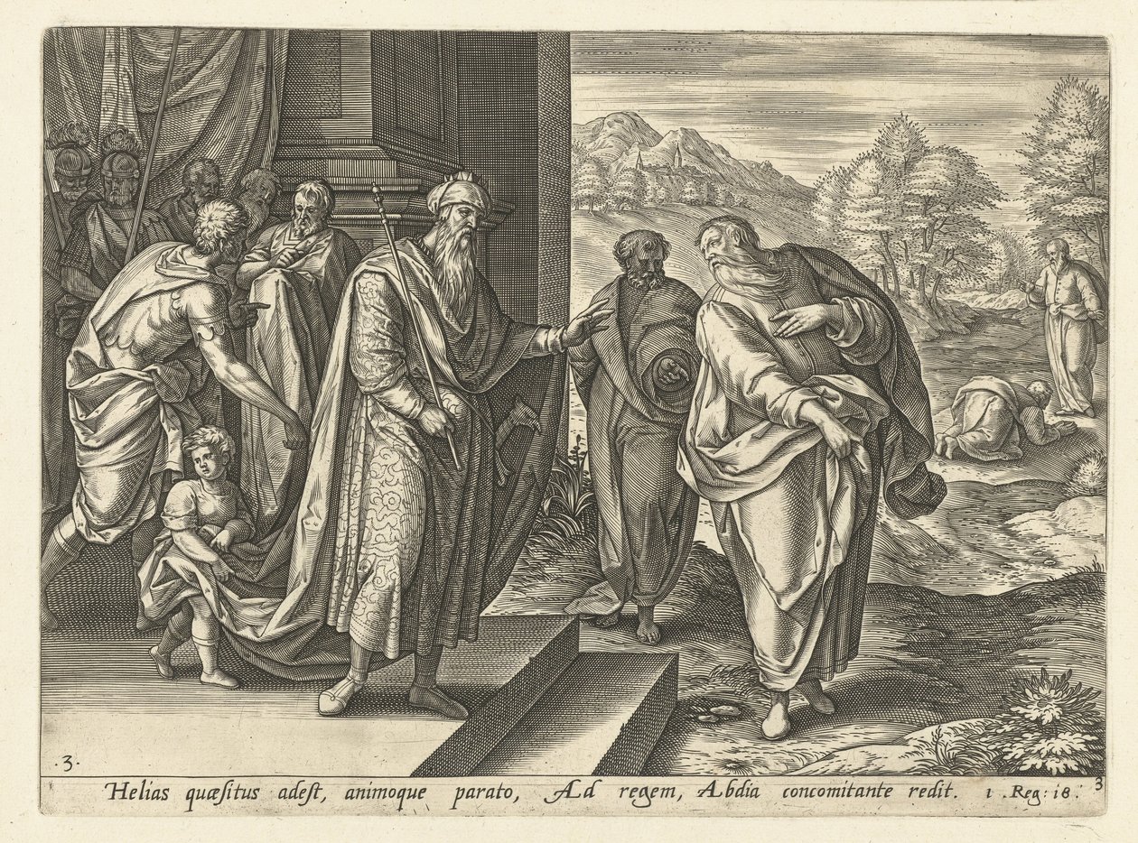 Eliasz rozmawia po raz drugi z królem Achabem Historia Eliasza (tytuł serii) autorstwa Hendrick Goltzius (rejected attribution)