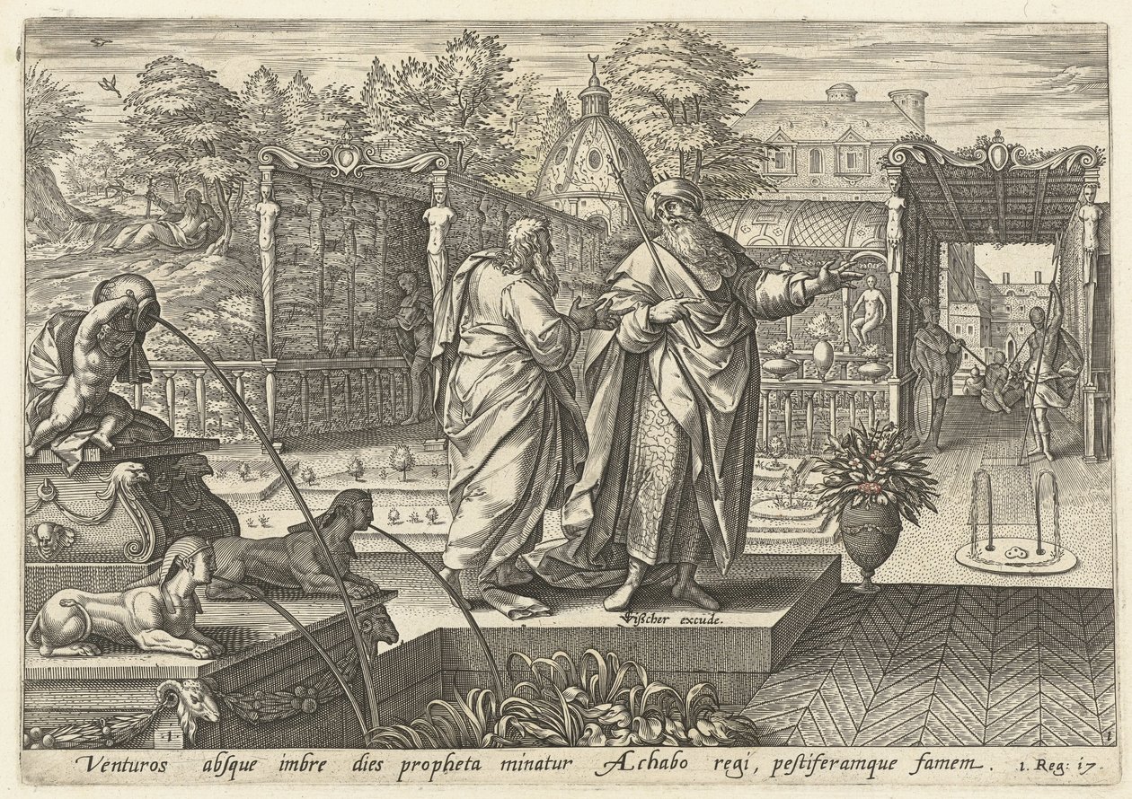Eliasz przepowiada suszę królowi Achabowi Historia Eliasza (tytuł serii) autorstwa Hendrick Goltzius (rejected attribution)