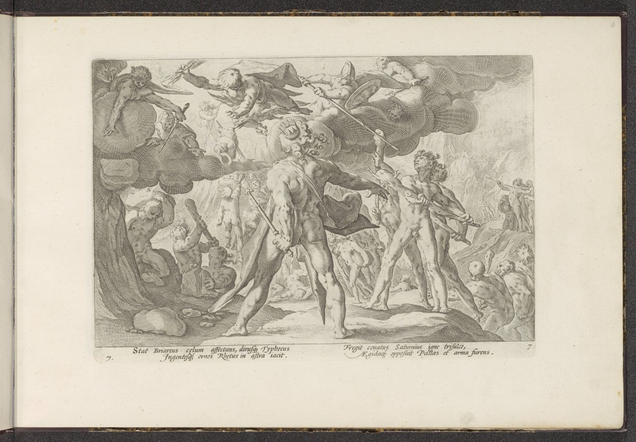Atak Gigantów na Świat Bogów Metamorfozy Owidiusza (tytuł serii) Odtworzenia P. Ovidiusa Naso (tytuł serii) autorstwa Hendrick Goltzius (workshop of)