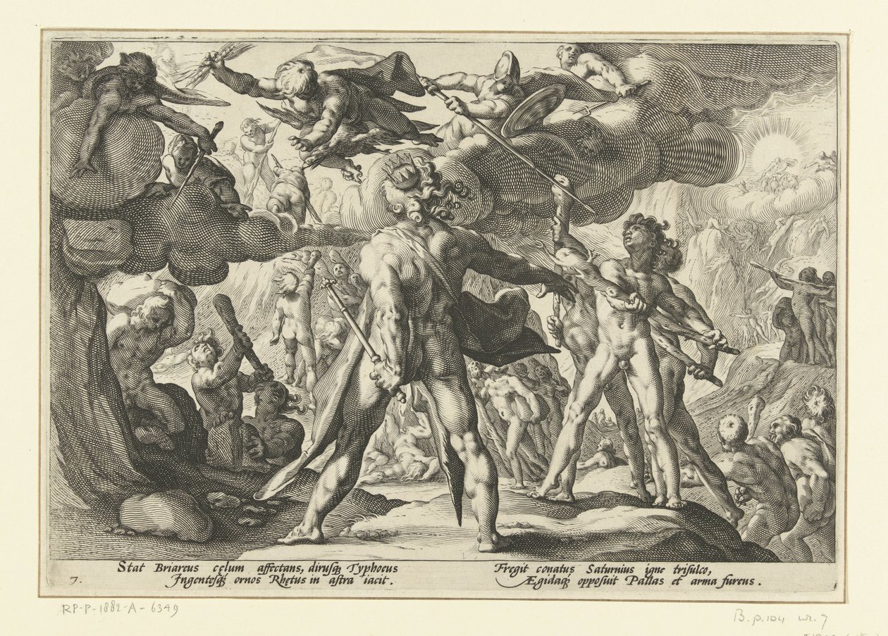 Atak Gigantów na Świat Bogów Metamorfozy Owidiusza (tytuł serii) autorstwa Hendrick Goltzius (workshop of)