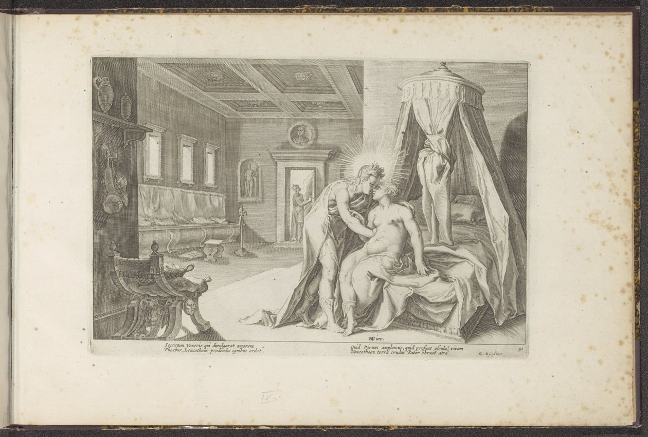 Apollo uwodzi Leucotheę Metamorfozy Owidiusza (tytuł serii) Odtworzenia P. Ovidiusa Naso (tytuł serii) autorstwa Hendrick Goltzius (workshop of)