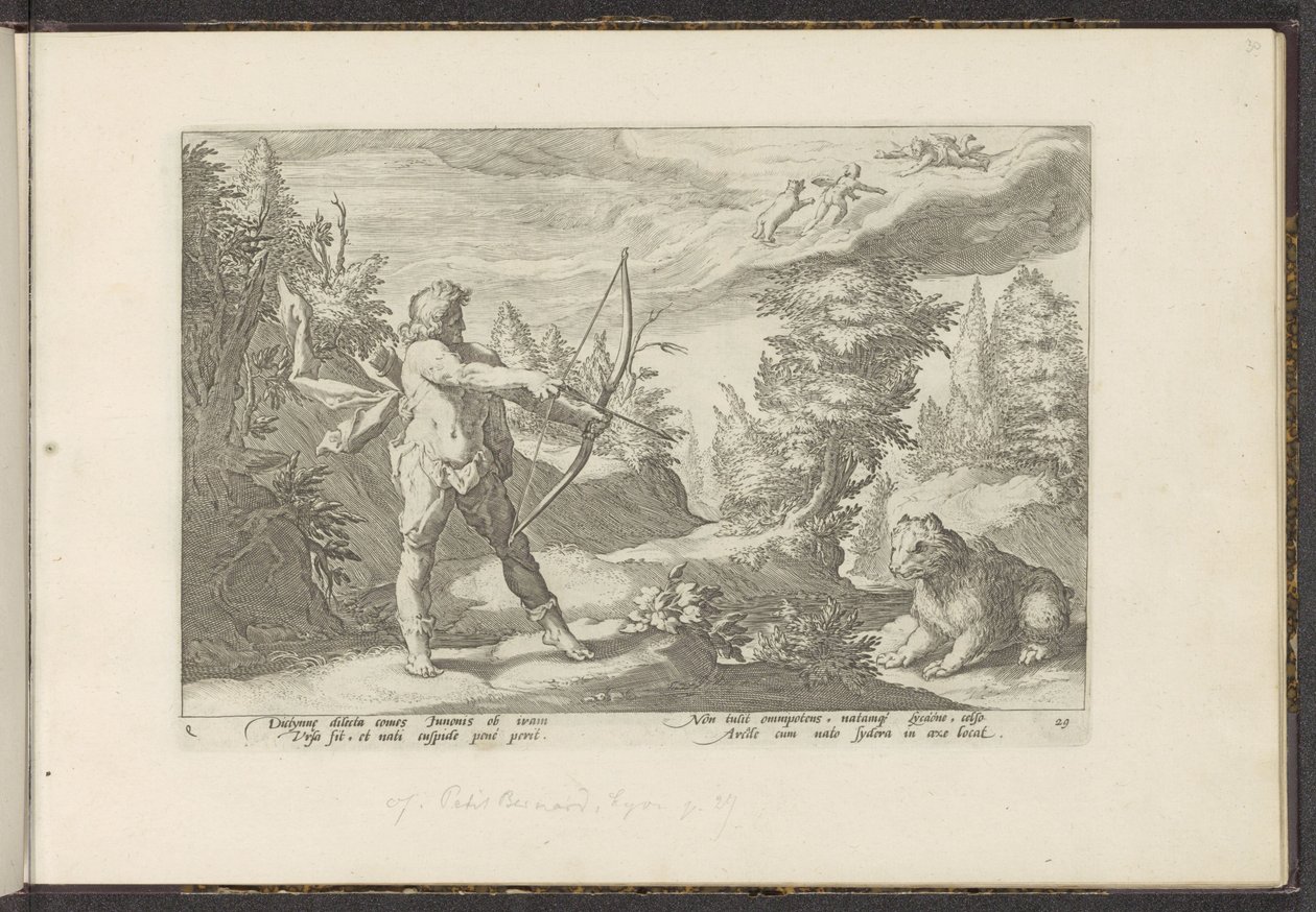Arcas celuje strzałą w Callisto Metamorfozy Owidiusza (tytuł serii) Odtworzenia P. Ovidiusa Naso (tytuł serii) autorstwa Hendrick Goltzius (workshop of)