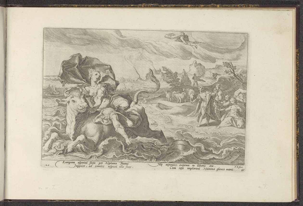 Porwanie Europy Metamorfozy Owidiusza (tytuł serii) Odtworzenia P. Ovidiusa Naso (tytuł serii) autorstwa Hendrick Goltzius (workshop of)