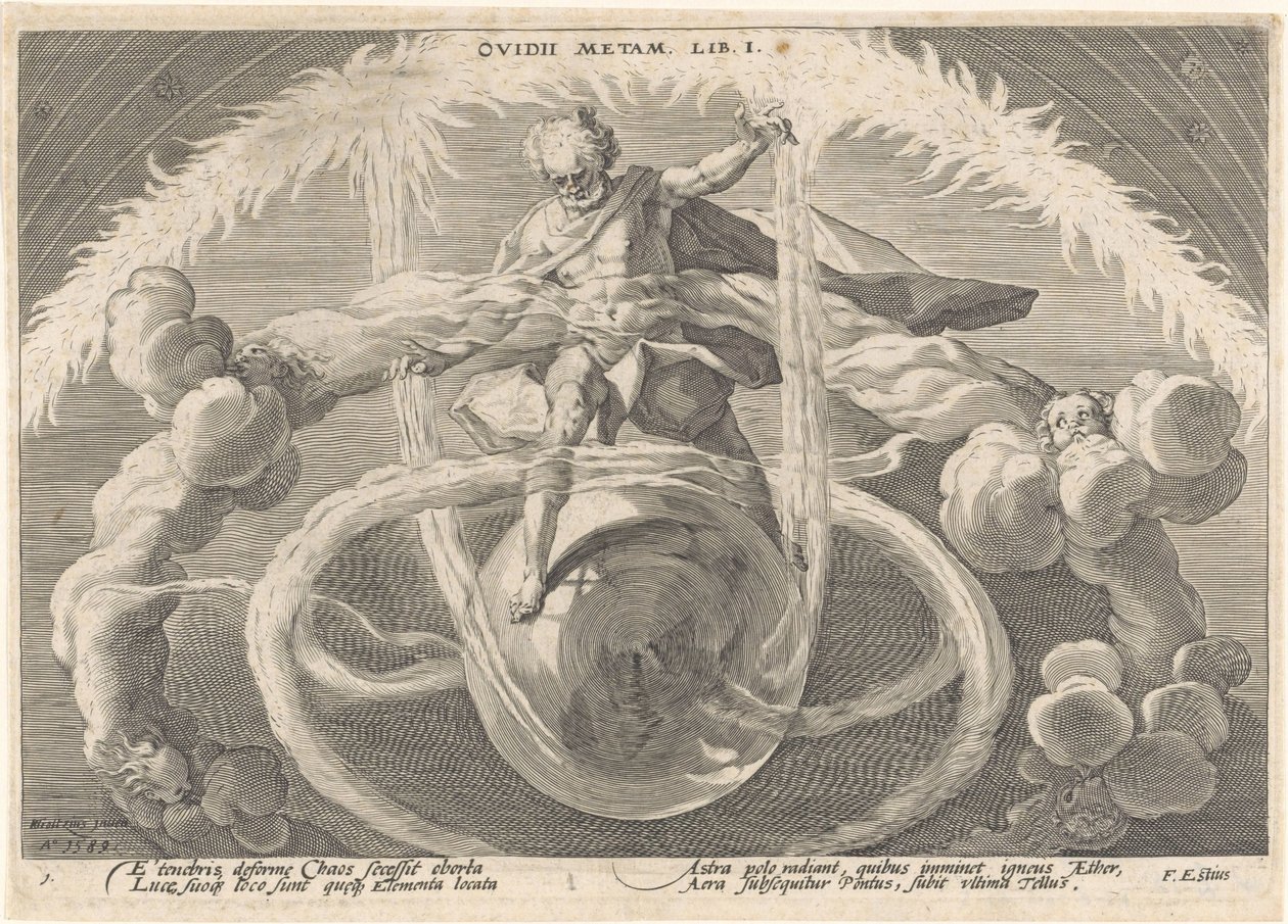 Stworzenie czterech elementów Metamorfozy Owidiusza (tytuł serii) autorstwa Hendrick Goltzius (workshop of)