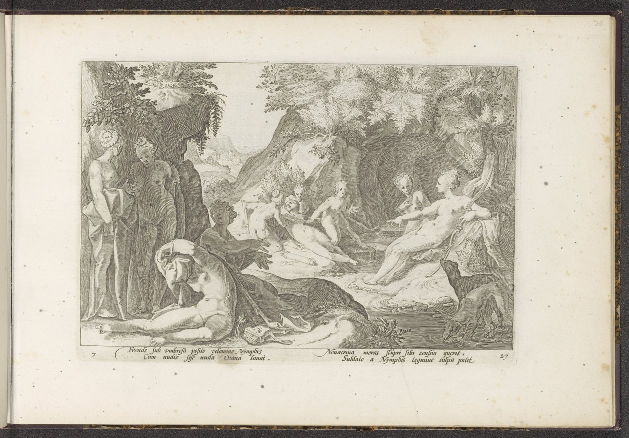 Diana odkrywa ciążę Callisto . Metamorfozy Owidiusza (tytuł serii) Odtworzenia P. Ovidiusa Naso (tytuł serii) autorstwa Hendrick Goltzius (workshop of)