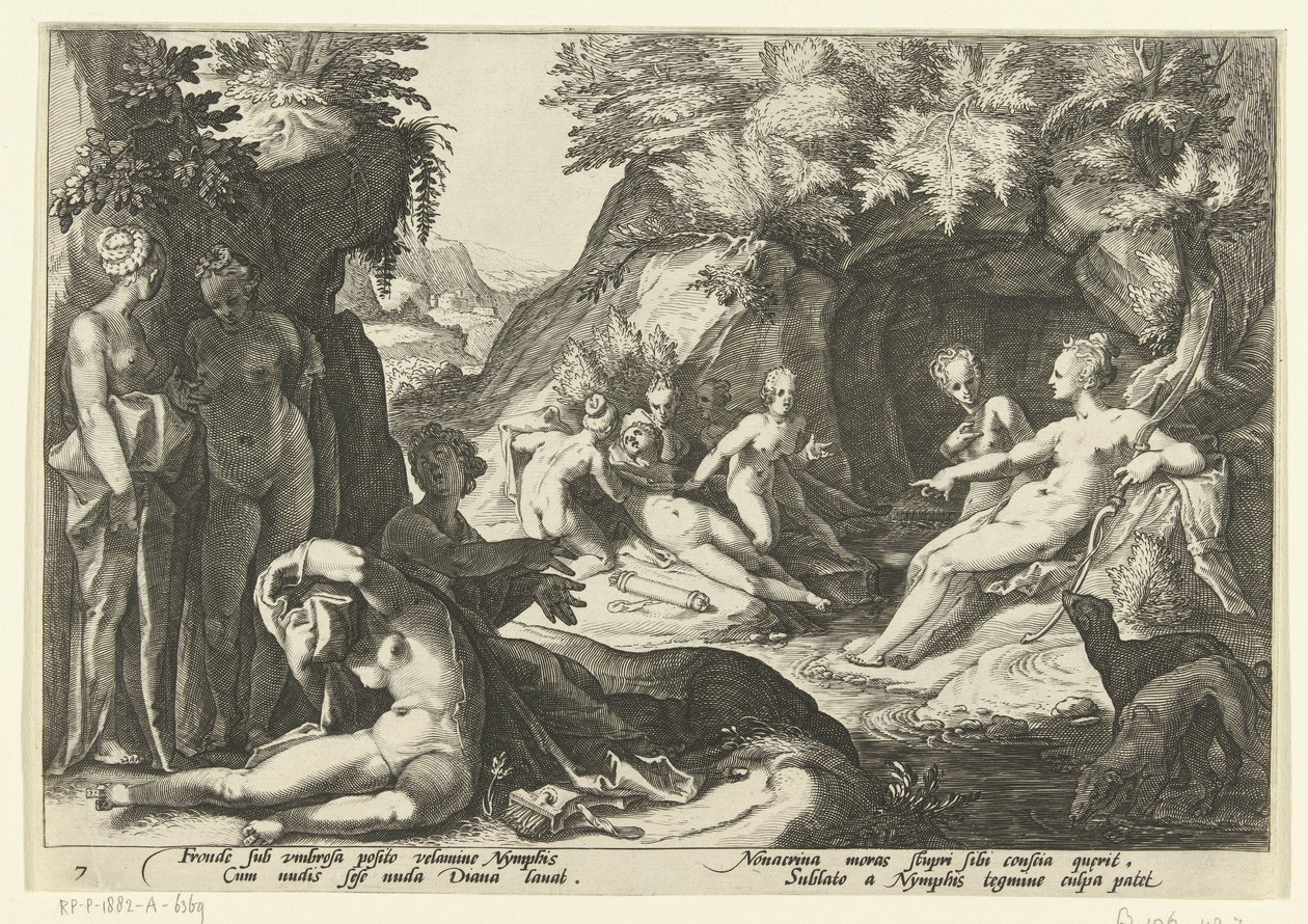 Diana odkrywa ciążę Callisto . Metamorfozy Owidiusza (tytuł serii) autorstwa Hendrick Goltzius (workshop of)
