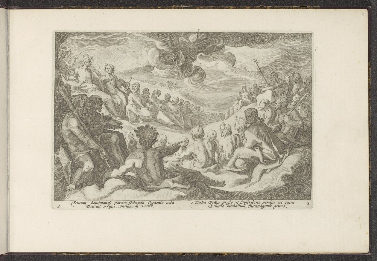 Jowisz przywołuje bogów olimpijskich Metamorfozy Owidiusza (tytuł serii) Odtworzenia P. Ovidiusa Naso (tytuł serii) autorstwa Hendrick Goltzius (workshop of)